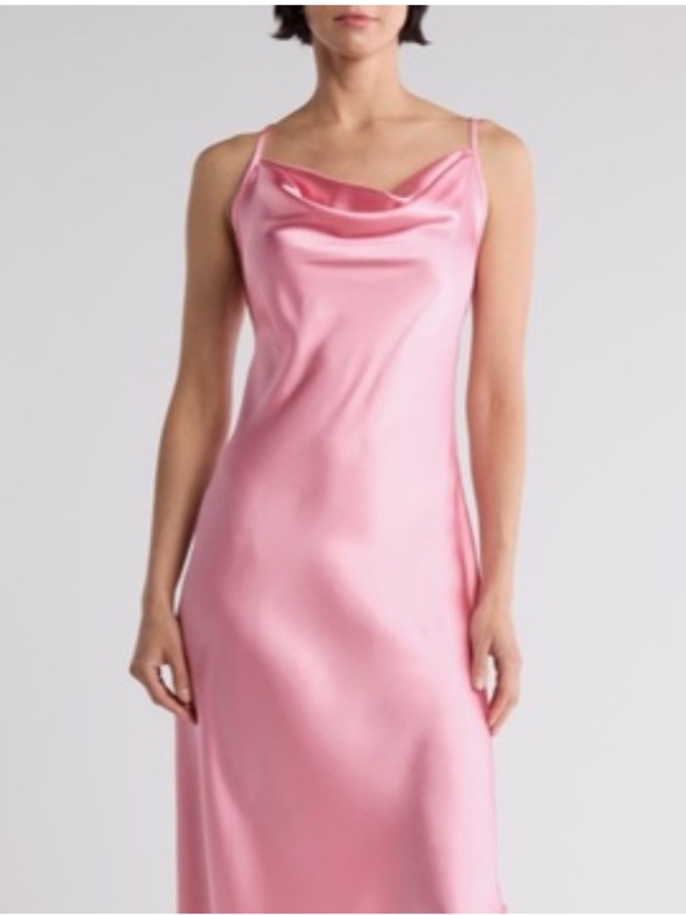 Bebe Satin Cowl Neck Coral Midi Slip Dress